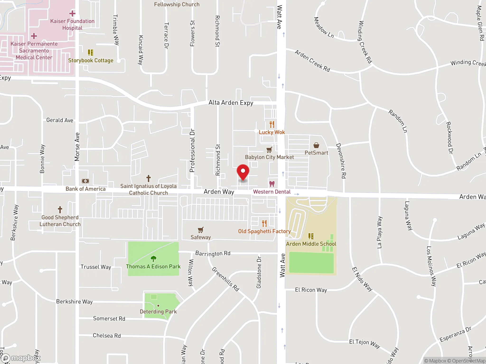 Map showing location of Dave's Hot Chicken restaurant in Sacramento, California.