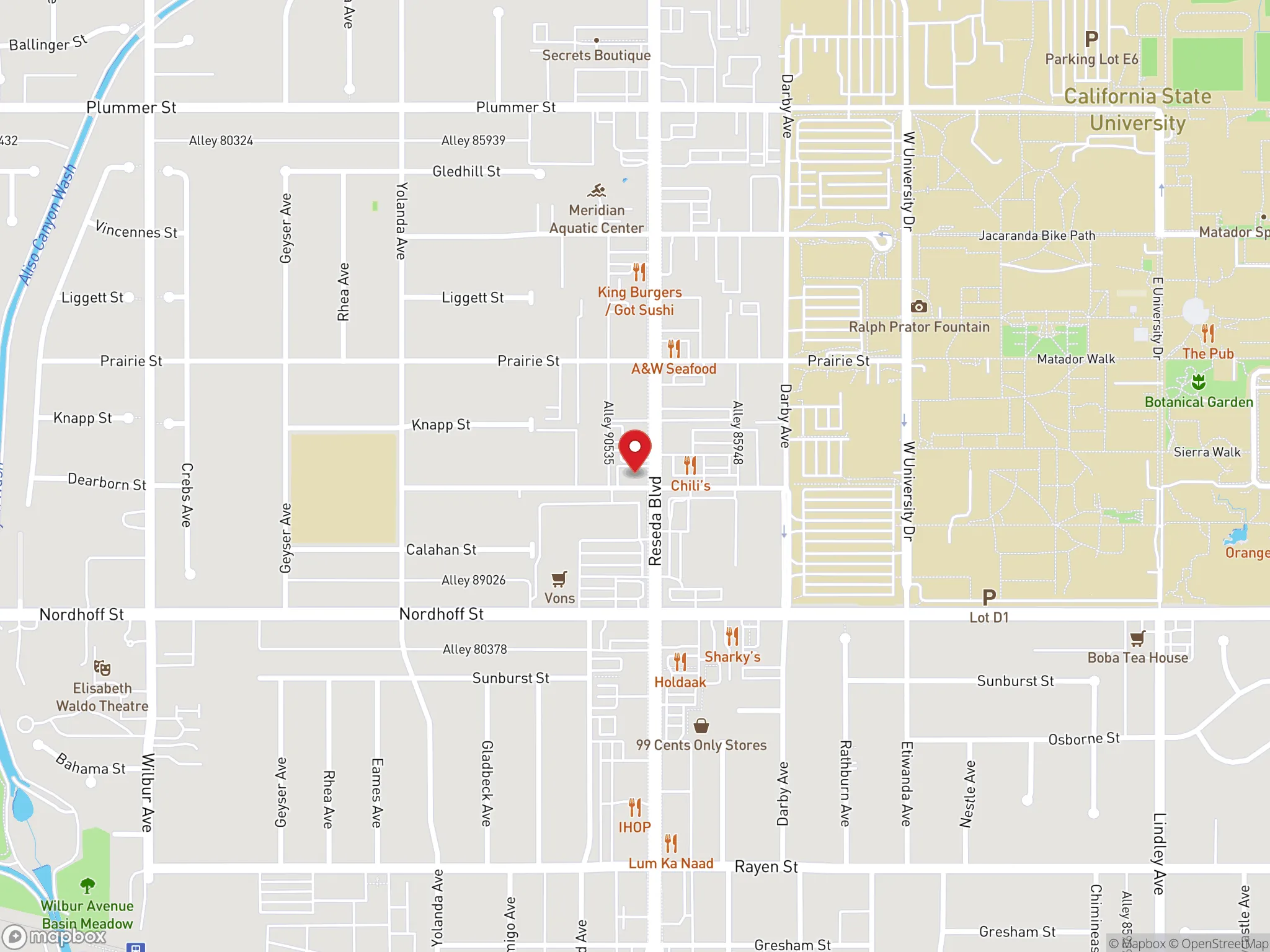 Map of Dave's Hot Chicken location in Northridge, California.