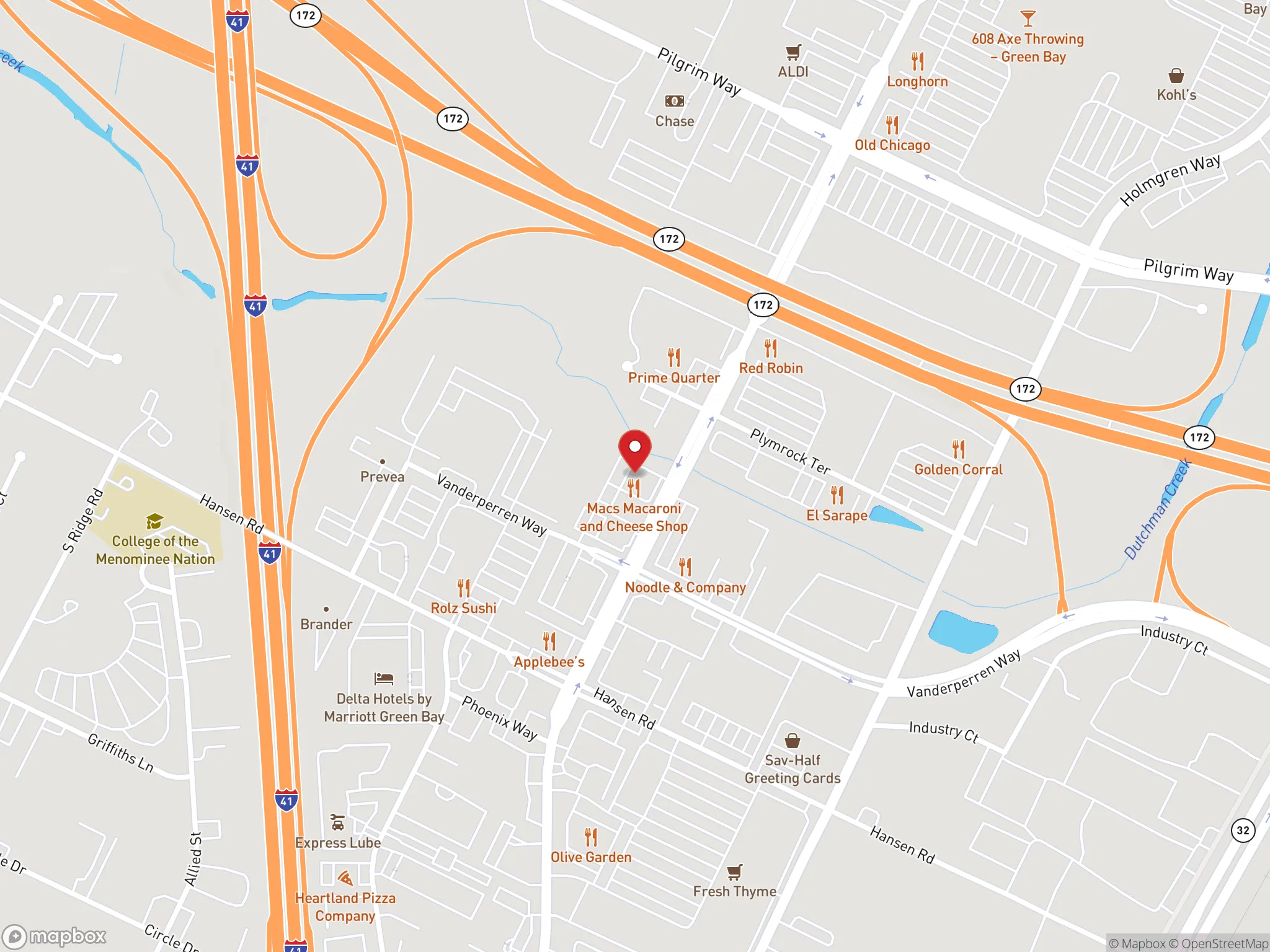 Map showing the location of a Dave's Hot Chicken restaurant.