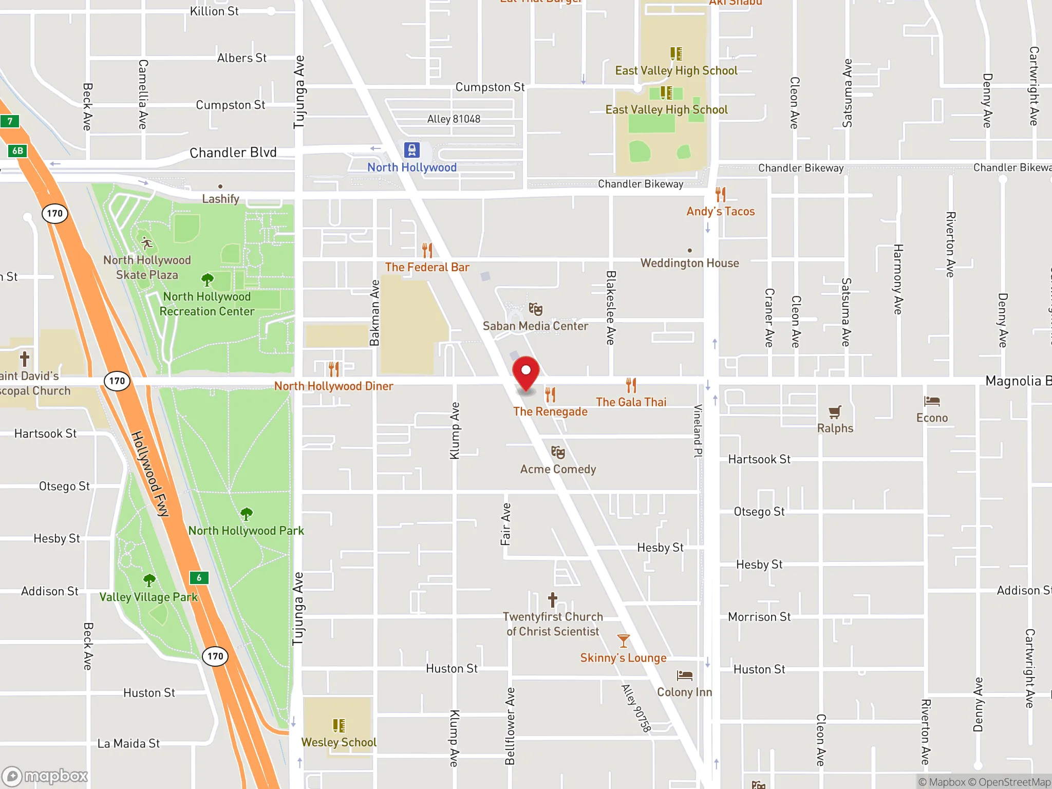 Map showing the location of a Dave's Hot Chicken restaurant.