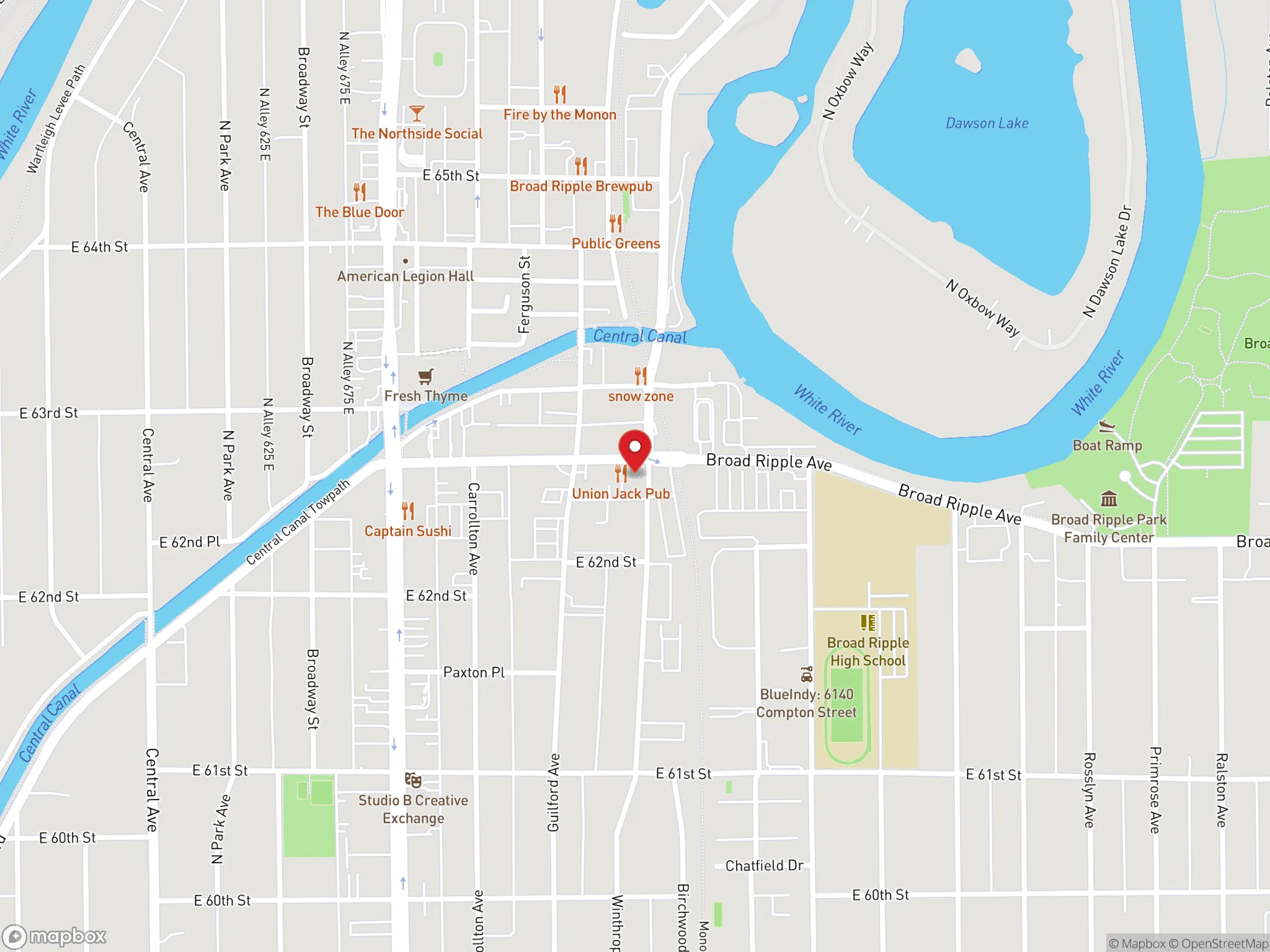 Map showing the location of a Dave's Hot Chicken restaurant.