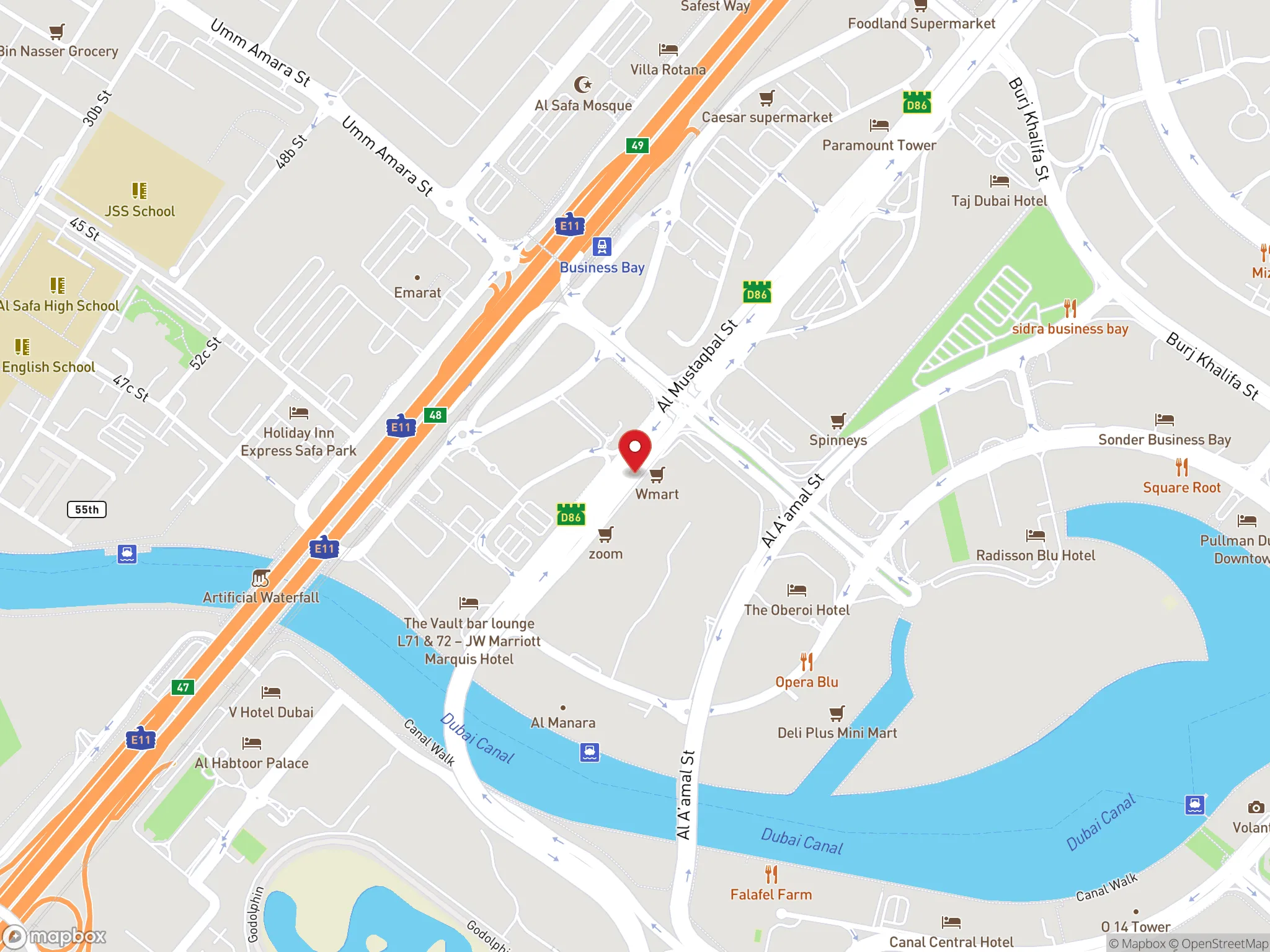 Map showing the location of a Dave's Hot Chicken restaurant.