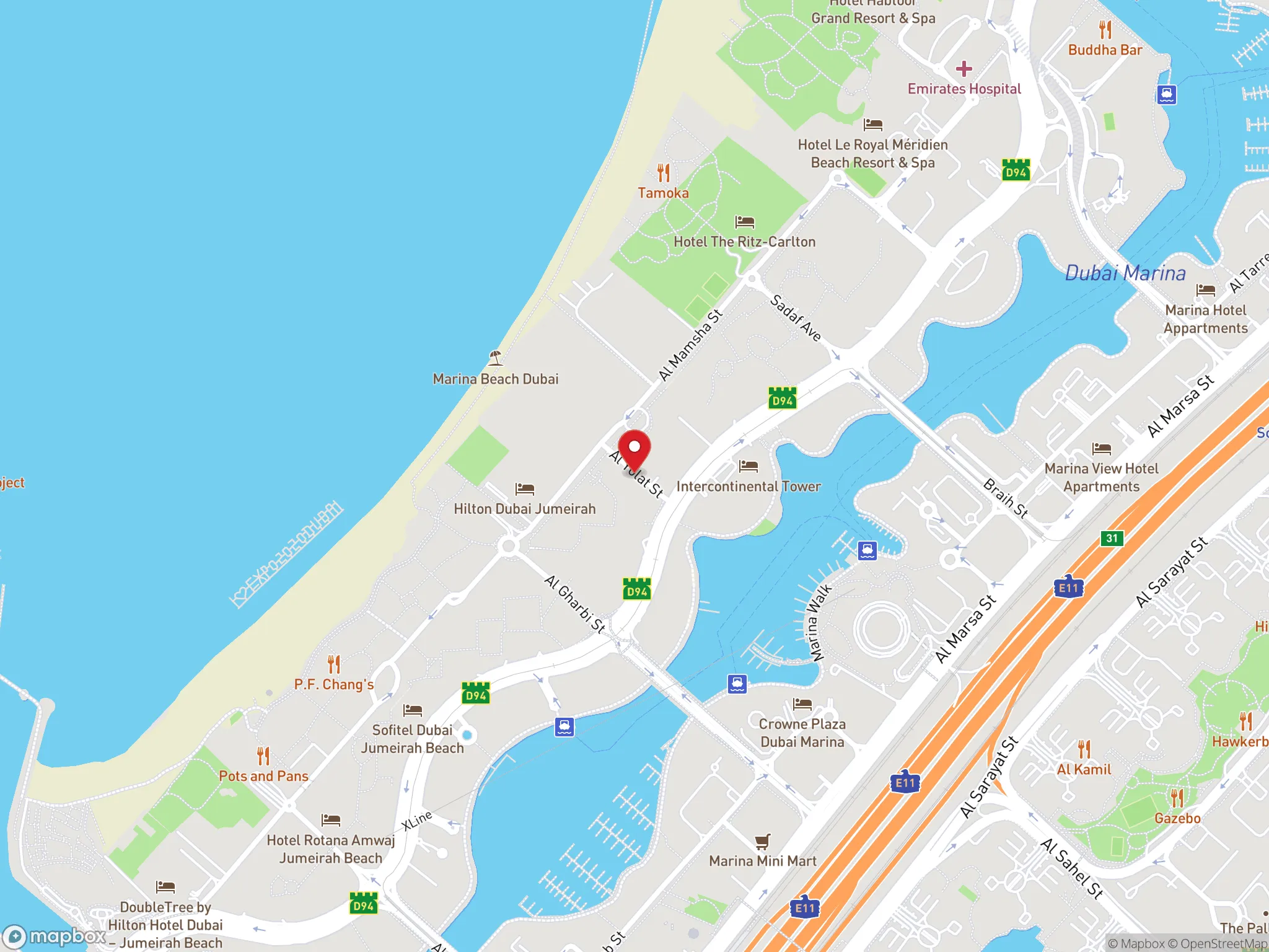 Map showing the location of a Dave's Hot Chicken restaurant.