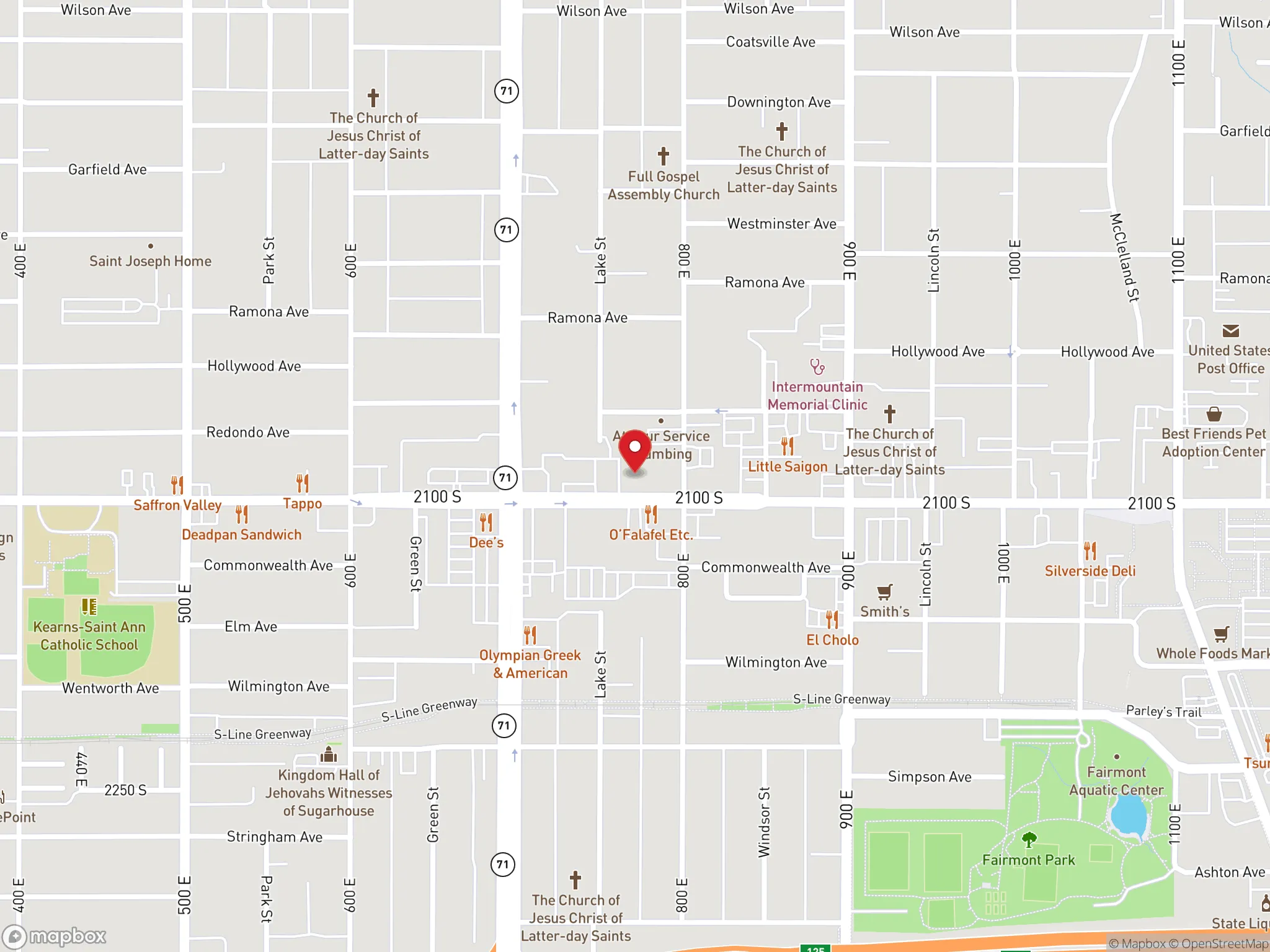 Map showing the location of a Dave's Hot Chicken restaurant in Salt Lake City.