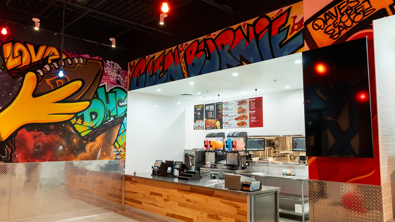 Interior shot of Dave's Hot Chicken restaurant in Glen Burnie, MD.