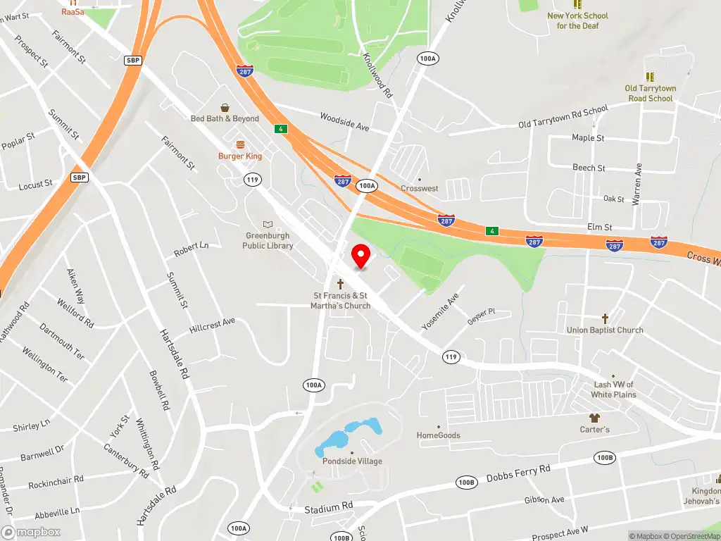 Map image with a marker at Dave's Hot Chicken on 489 Tarrytown Rd., White Plains, NY, 10607, United States. Click for directions.