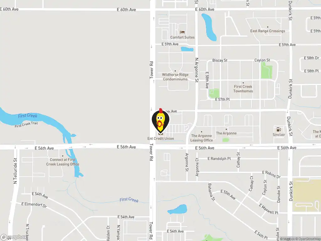 Map image with a marker at 5690 Tower Road, Denver, CO, 80249, United States. Click for directions.