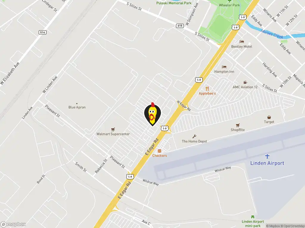 Map image with a marker at Dave’s Hot Chicken, 850 W Edgar Rd, Linden, NJ, 07036, United States. Click for directions.