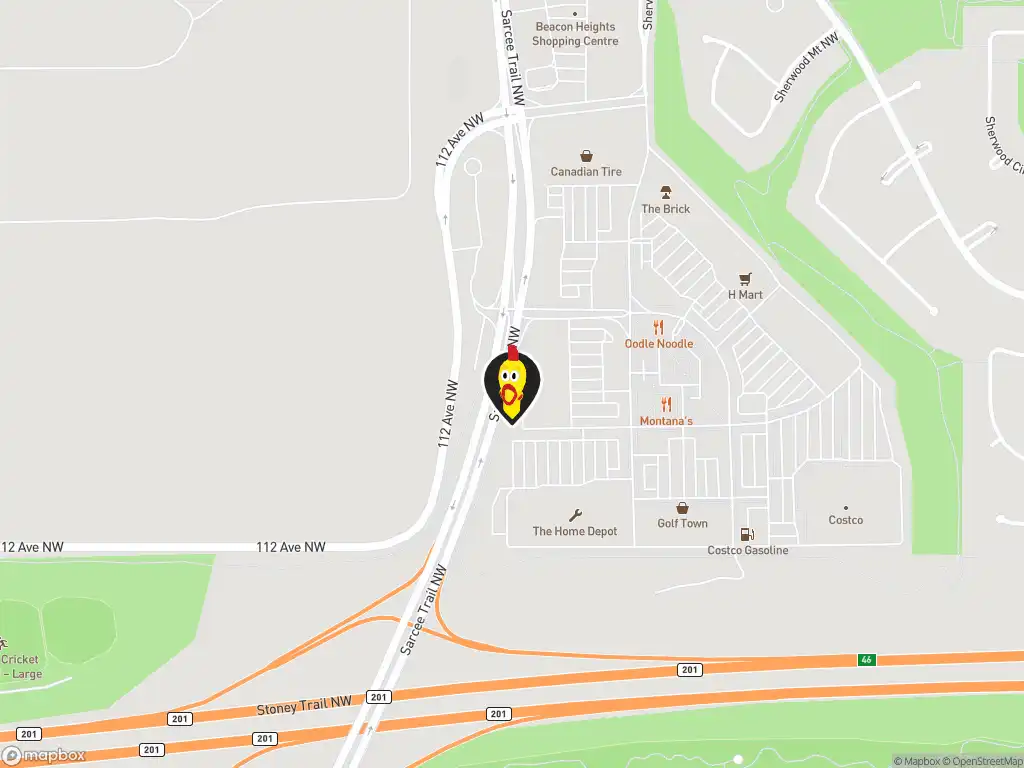 Map image with a marker at Dave's Hot Chicken , 11630 Sarcee Trail NW, Calgary, AB, T3R 0A1, Canada. Click for directions.