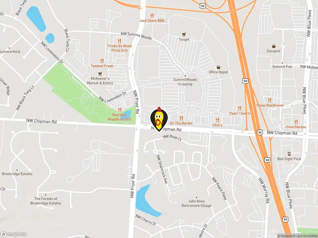 Map image with a marker at Dave's Hot Chicken, 1808 NW Chipman Road, Lee's Summit, MO, 64081, US. Click for directions.