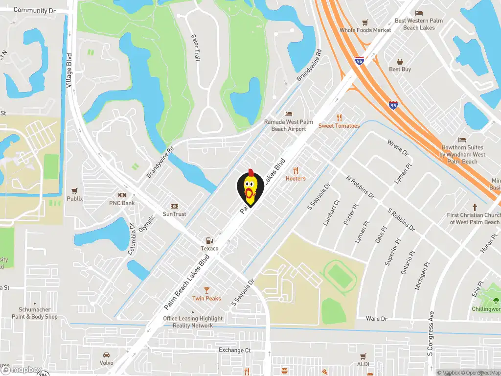 Map image with a marker at Dave's Hot Chicken, 2089 Palm Beach Lakes Blvd, West Palm Beach, FL, 33409, US. Click for directions.