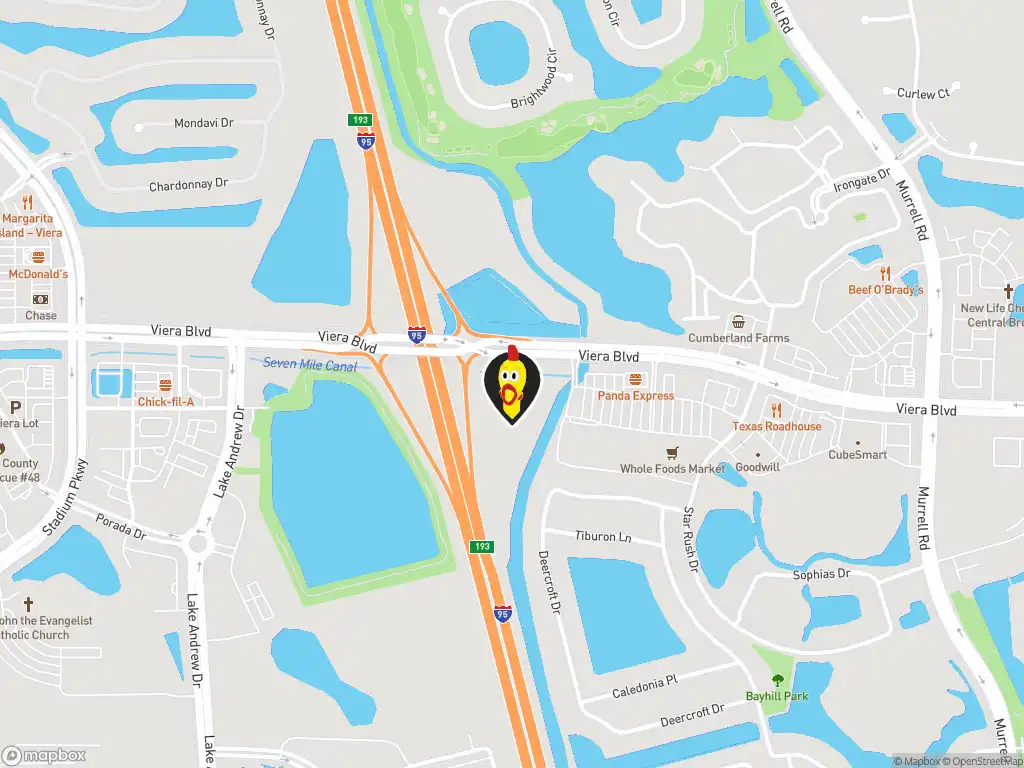 Map image with a marker at Dave's Hot Chicken, 2105 Viera Blvd., Rockledge, FL, 32995, United States. Click for directions.