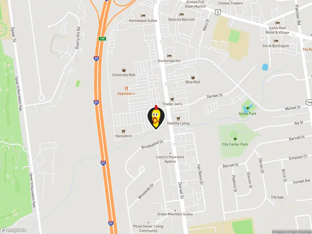 Map image with a marker at Dave's Hot Chicken, 225 Dorset St, South Burlington, VT, 05403, United States. Click for directions.