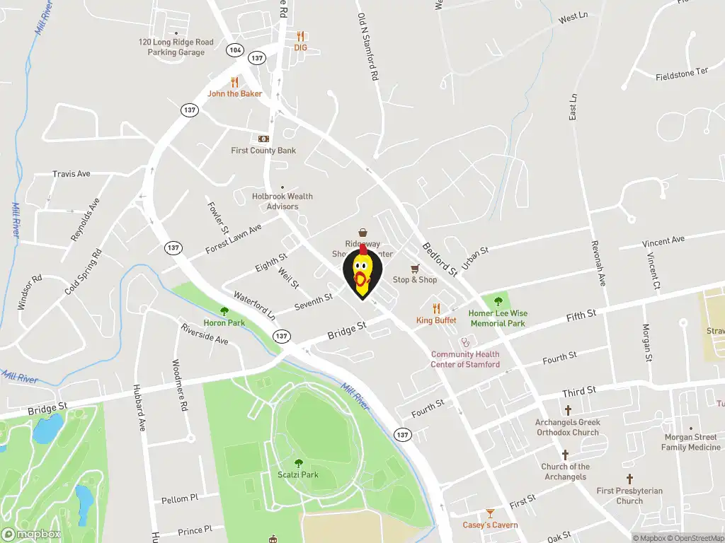 Map image with a marker at Dave's Hot Chicken , 2333 Summer St., Stamford, CT, 06905, US. Click for directions.