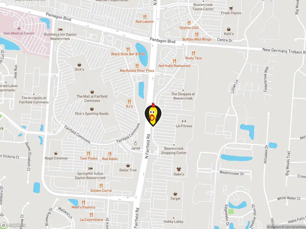 Map image with a marker at Dave's Hot Chicken, 2650 N. Fairfield Road, Suite B, Beavercreek, OH, 45431, United States. Click for directions.