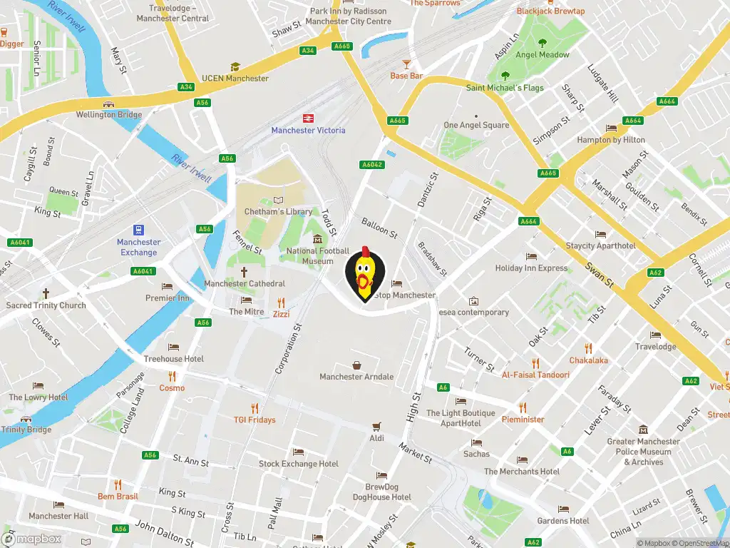 Map image with a marker at Dave's Hot Chicken , 27 Withy Grove, Manchester, M4 2BS, United Kingdom. Click for directions.