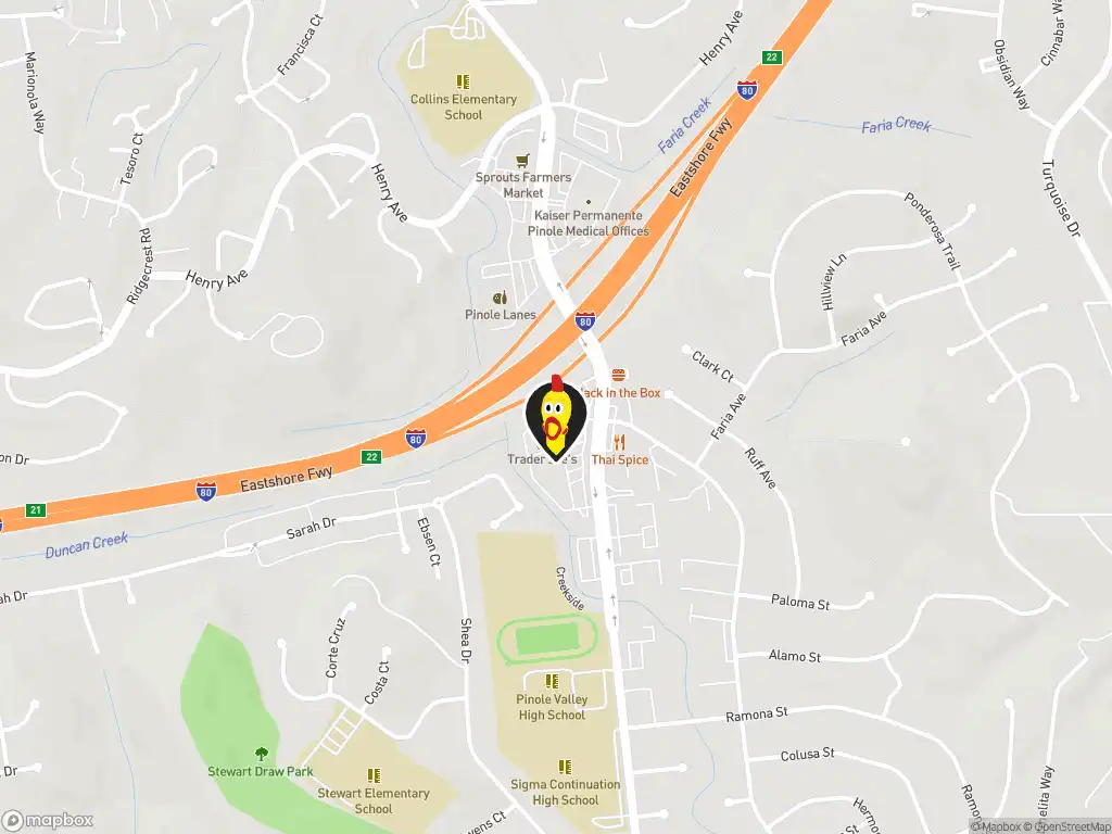 Map image with a marker at Dave's Hot Chicken, 2714 Pinole Valley Rd., Pinole, CA, 94564, United States. Click for directions.