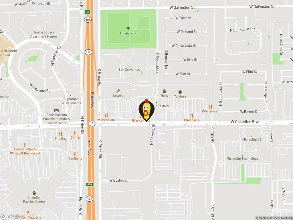 Map image with a marker at Dave's Hot Chicken, 2760 W. Chandler Blvd., Chandler, AZ, 85224, United States. Click for directions.