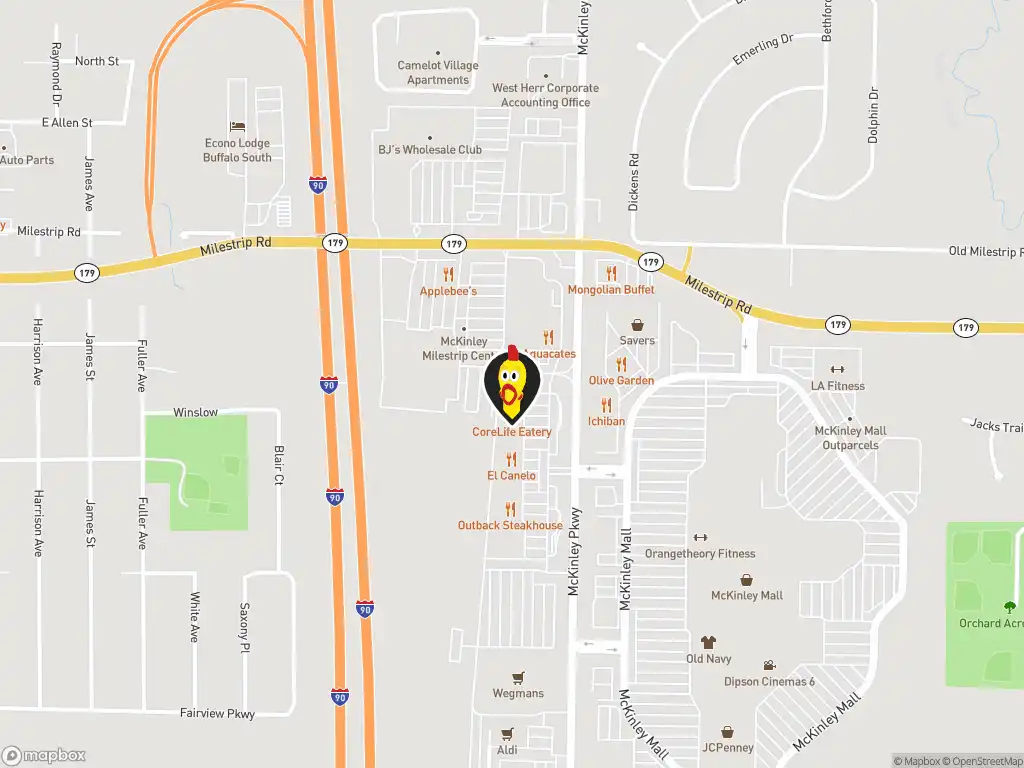 Map image with a marker at Dave's Hot Chicken, 3560 Mckinley Pkwy., Buffalo, NY, 14219, United States. Click for directions.