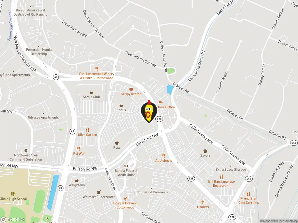 Map image with a marker at Dave's Hot Chicken, 3703 Ellison Road NW, Albuquerque, NM, 11558, United States. Click for directions.