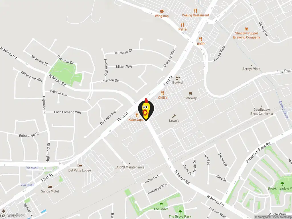 Map image with a marker at Dave's Hot Chicken, 4213 First St., Livermore, CA, 94551, US. Click for directions.