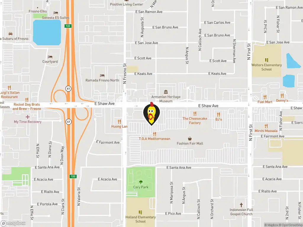 Map image with a marker at Dave's Hot Chicken, 481 E. Shaw Avenue, Fresno, CA, 93710, United States. Click for directions.