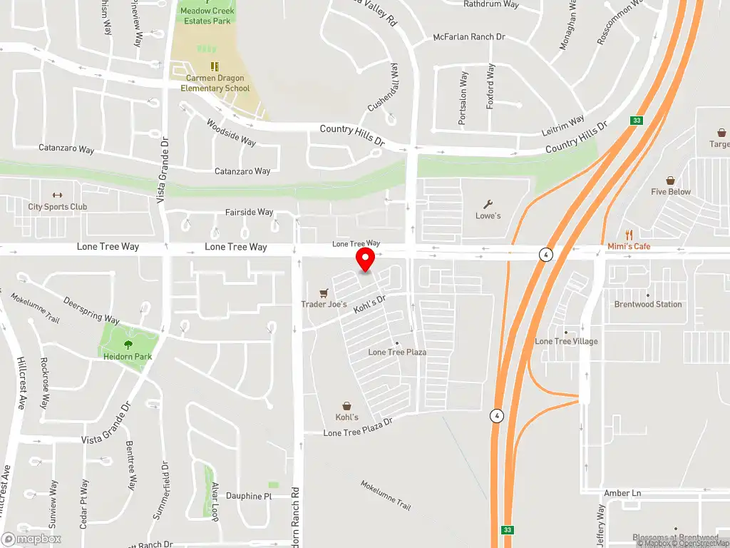 Map image with a marker at Dave's Hot Chicken, 5401 Lone Tree Way Suite #130, Brentwood, CA, 94513, United States. Click for directions.