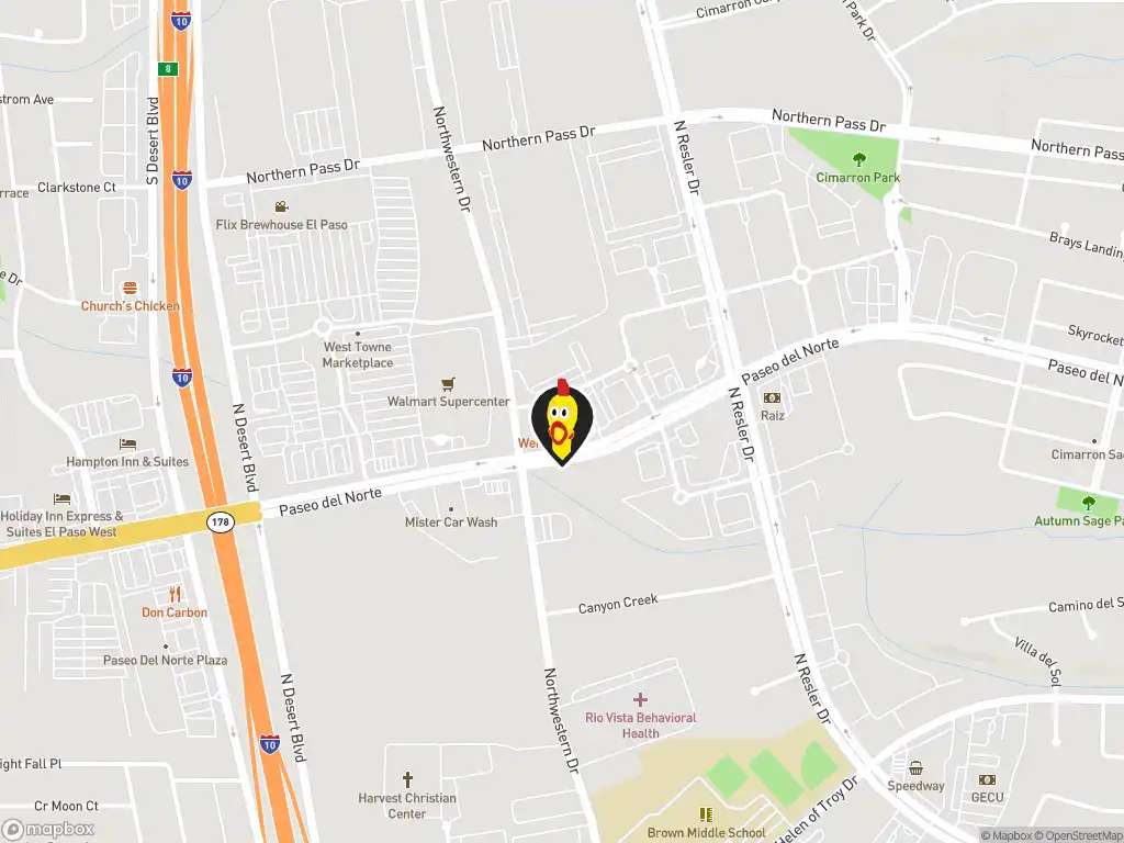 Map image with a marker at Dave's Hot Chicken , 7729 Paseo del Norte Blvd, El Paso, TX, 79912, United States. Click for directions.