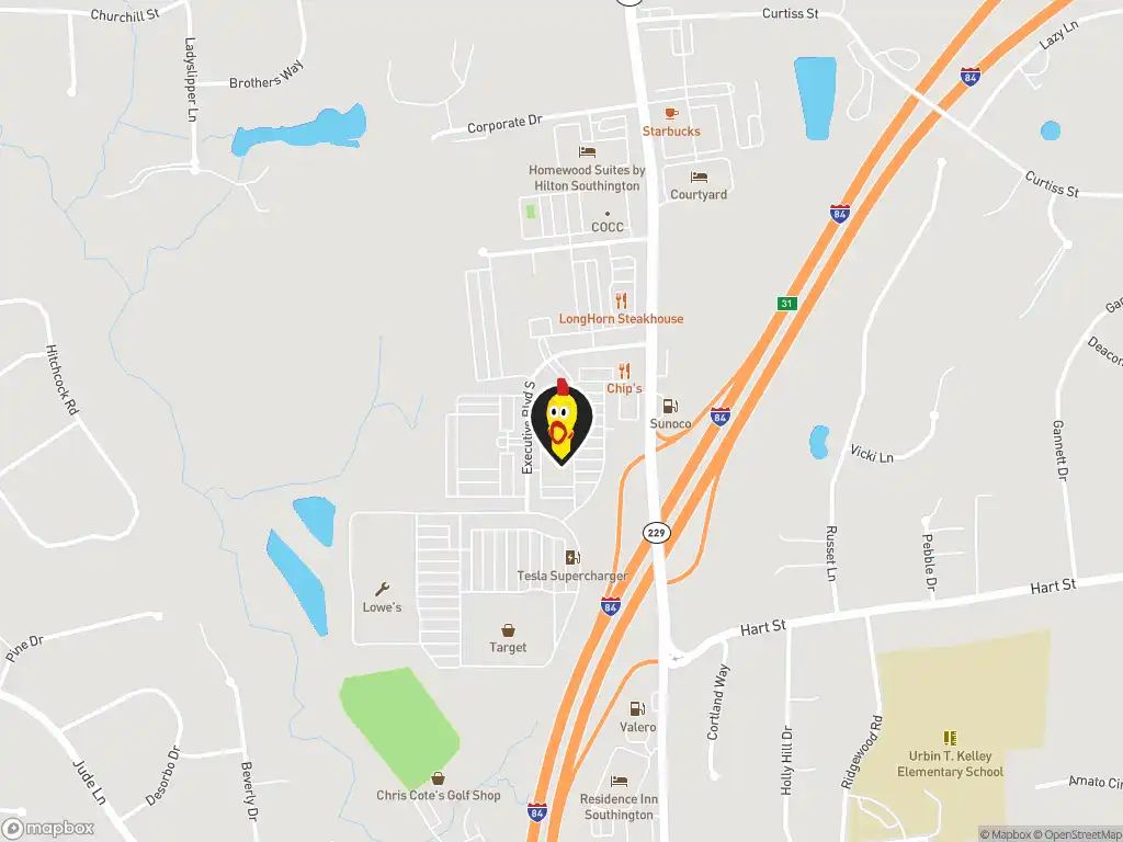 Map image with a marker at Dave's Hot Chicken , 99 Executive Blvd. S, Southington, CT, 06489, United States. Click for directions.