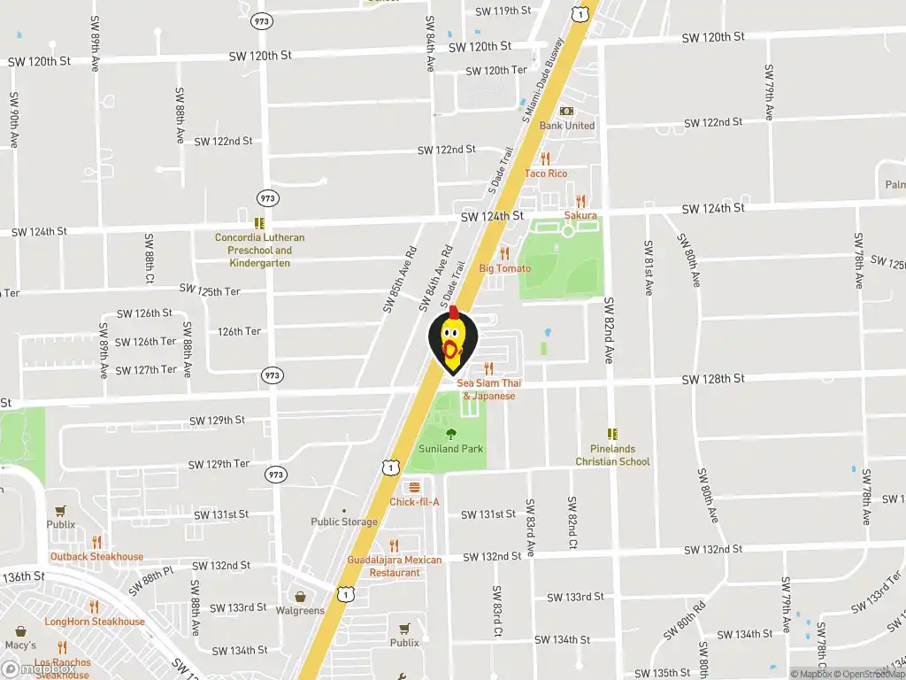 Map image with a marker at Dave's Hot Chicken, Dixie Highway, Miami, FL, 33156, United States. Click for directions.