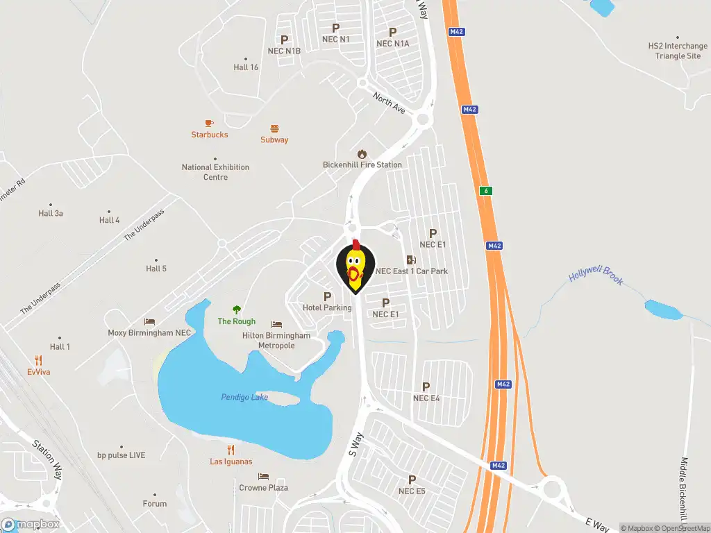 Map image with a marker at Dave's Hot Chicken, Resorts World, Pendigo Way, Units 3-4, Birmingham, B40 1PU, United Kingdom. Click for directions.