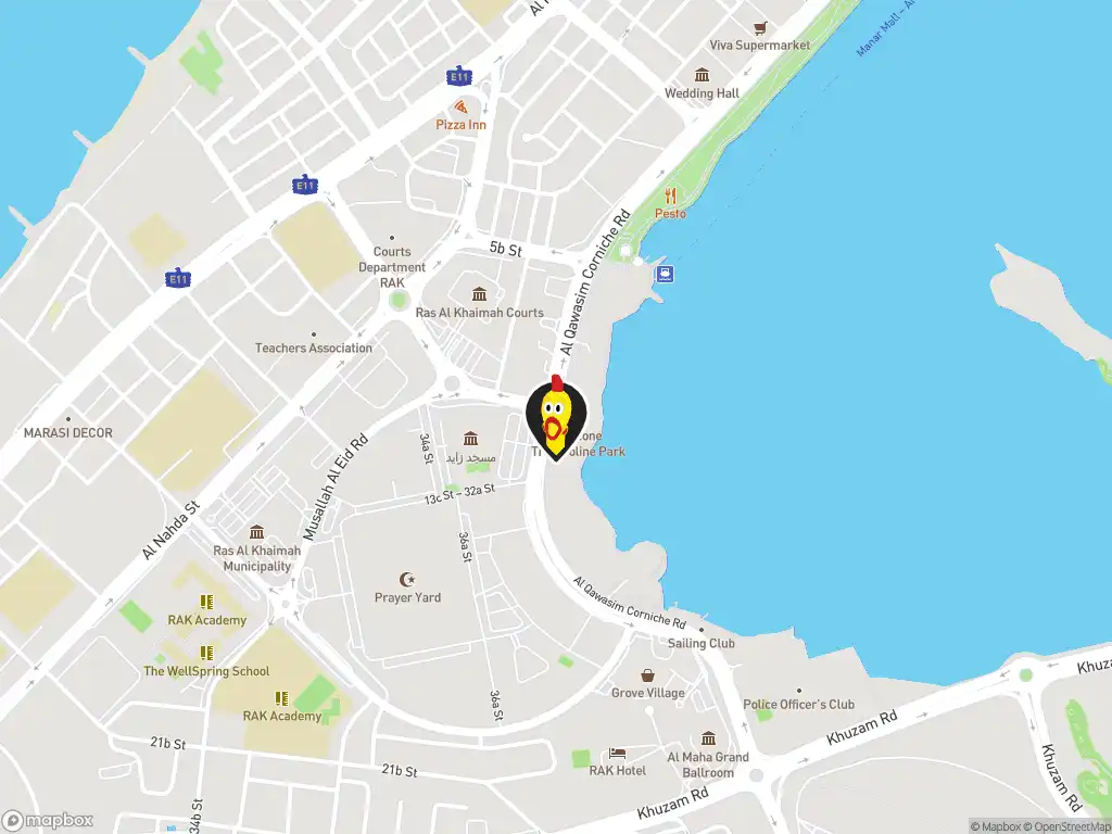 Map image with a marker at Dave's Hot Chicken, Unit #GF-AR-04, Al Hamra Mall, Sheikh Mohamed Bin Salem Road, Ras Al Khaimah, UAE. Click for directions.